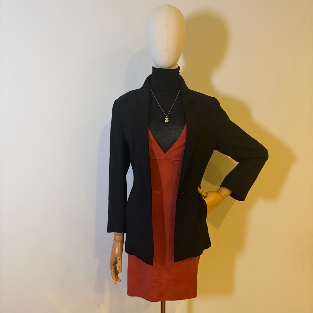 Marina Rinaldi Black 3/4 Sleeve Virgin Wool Blend Blazer Jacket US 6-8
